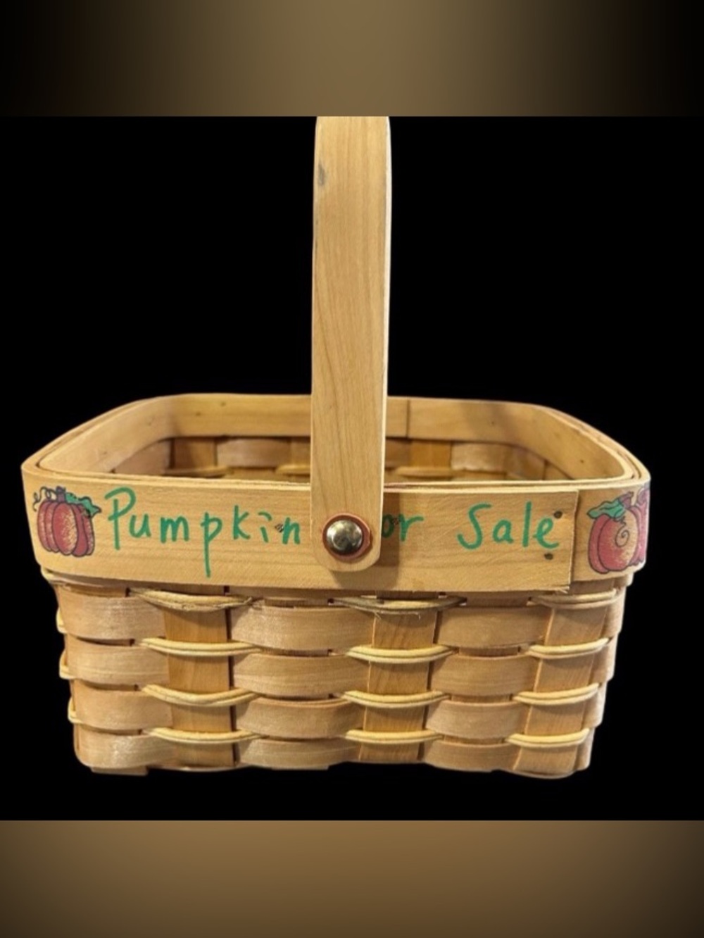 Vintage Woven Basket “Pumpkin Patch” Hand Painted Country Farmhouse 8”